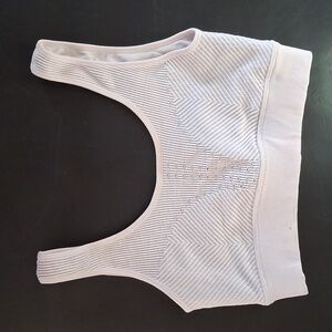 Fabletics Sports Bra - Pale Pink, Gray Stripe. Heavier Material